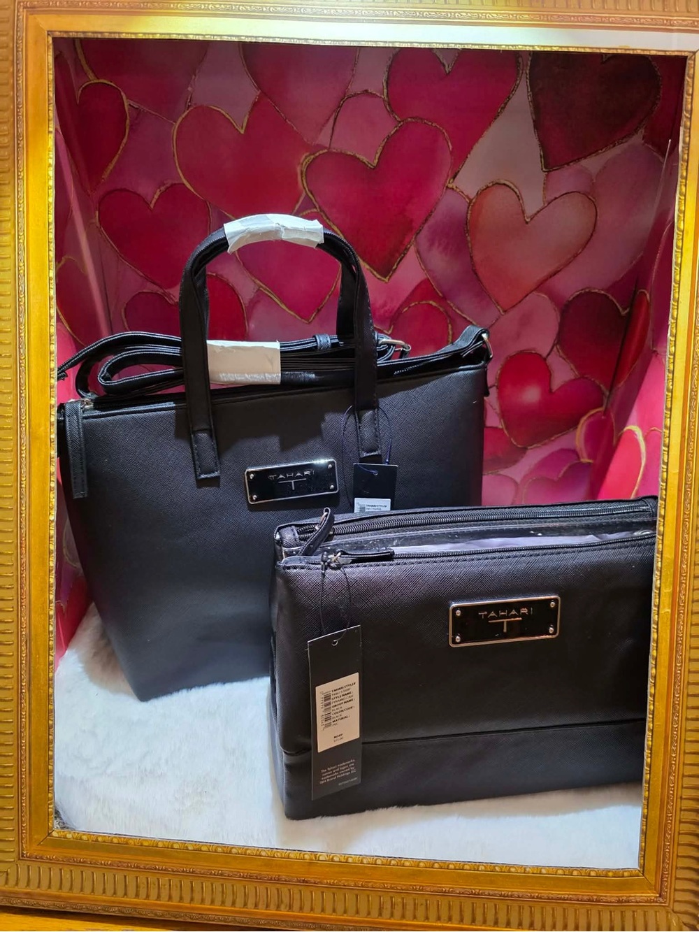 Tahari Black Satchel and Cosmetic/Toiletry bag  Duo